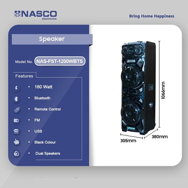 Nasco 120watt Bluetooth Sound Tower Nas Fst 1200wbts