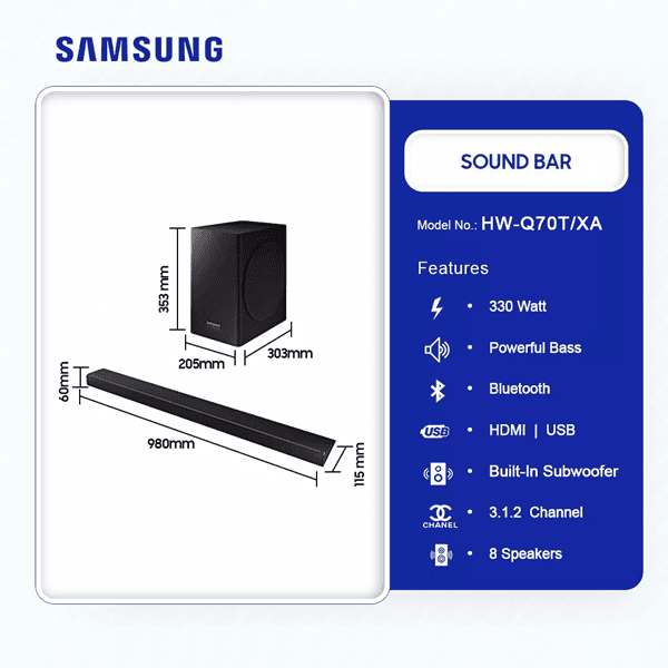 Samsung 3.1.2 Ch Soundbar For Qled 330watt Hw-Q70t/Xa in Ghana