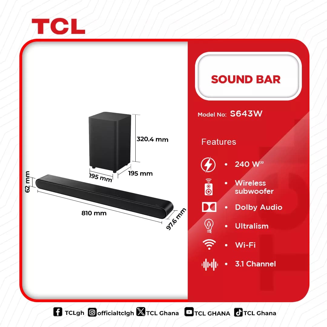 Tcl Audio Sound Bar 240w S643w in Ghana