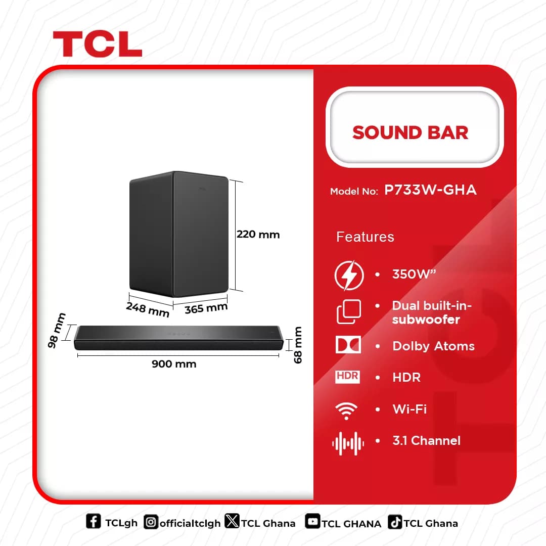 Tcl Audio Sound Bar 350w P733w Gha in Ghana