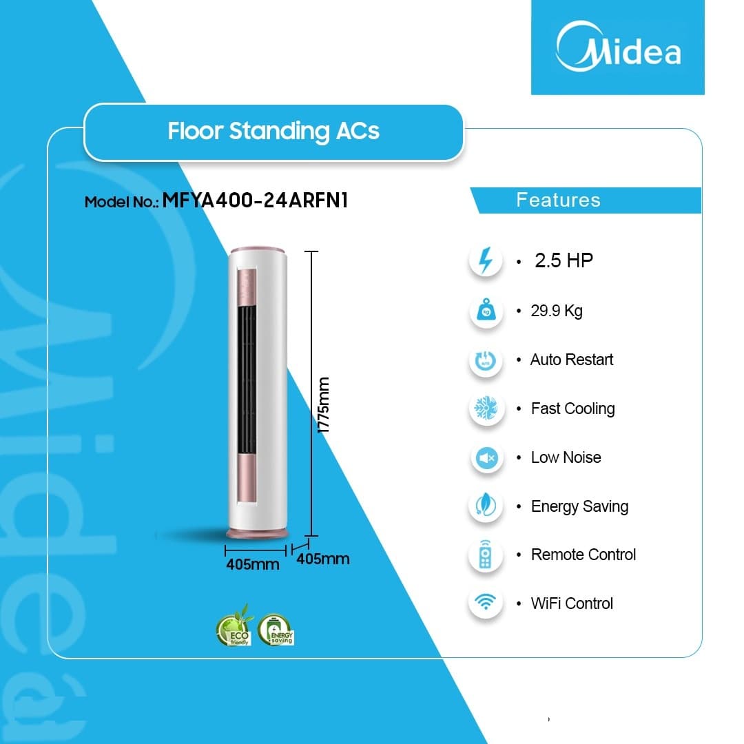 Midea 2.5hp Floor Standing Air Conditioner Inverter Mfya40024arfn1