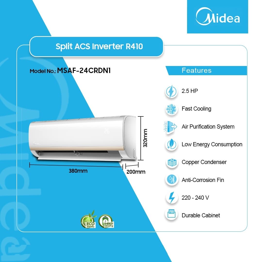 Midea 2.5hp Inverter R410 Split Air Conditioner Msaf 24crdn1
