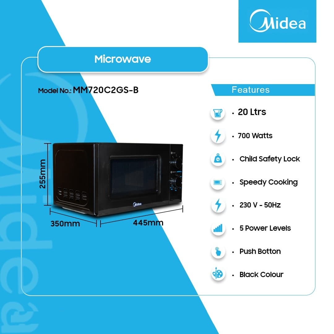 Midea 20ltr Solo Microwave Mm720c2gs-B