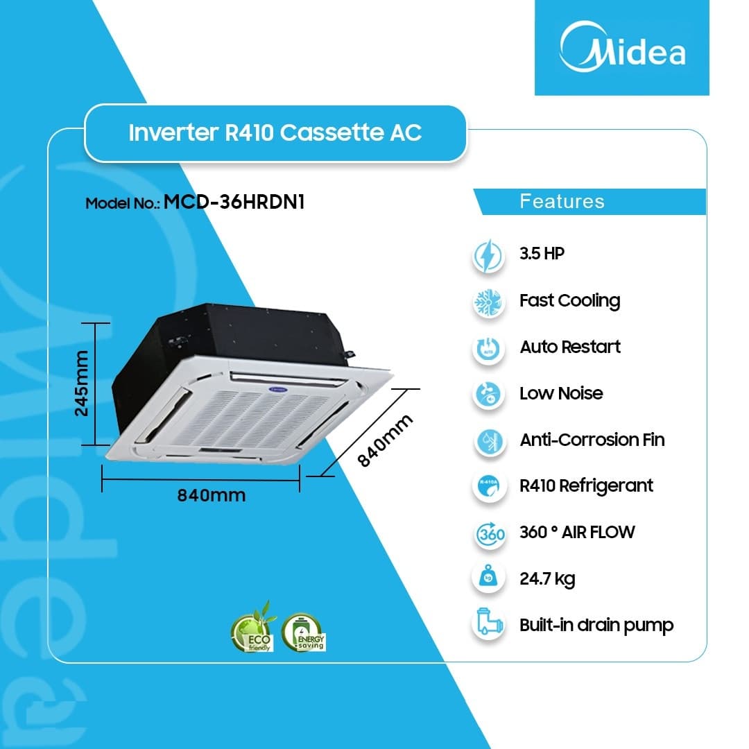 Midea 3.5hp Inverter R410 Cassette Unit Mcd 36hrdn1