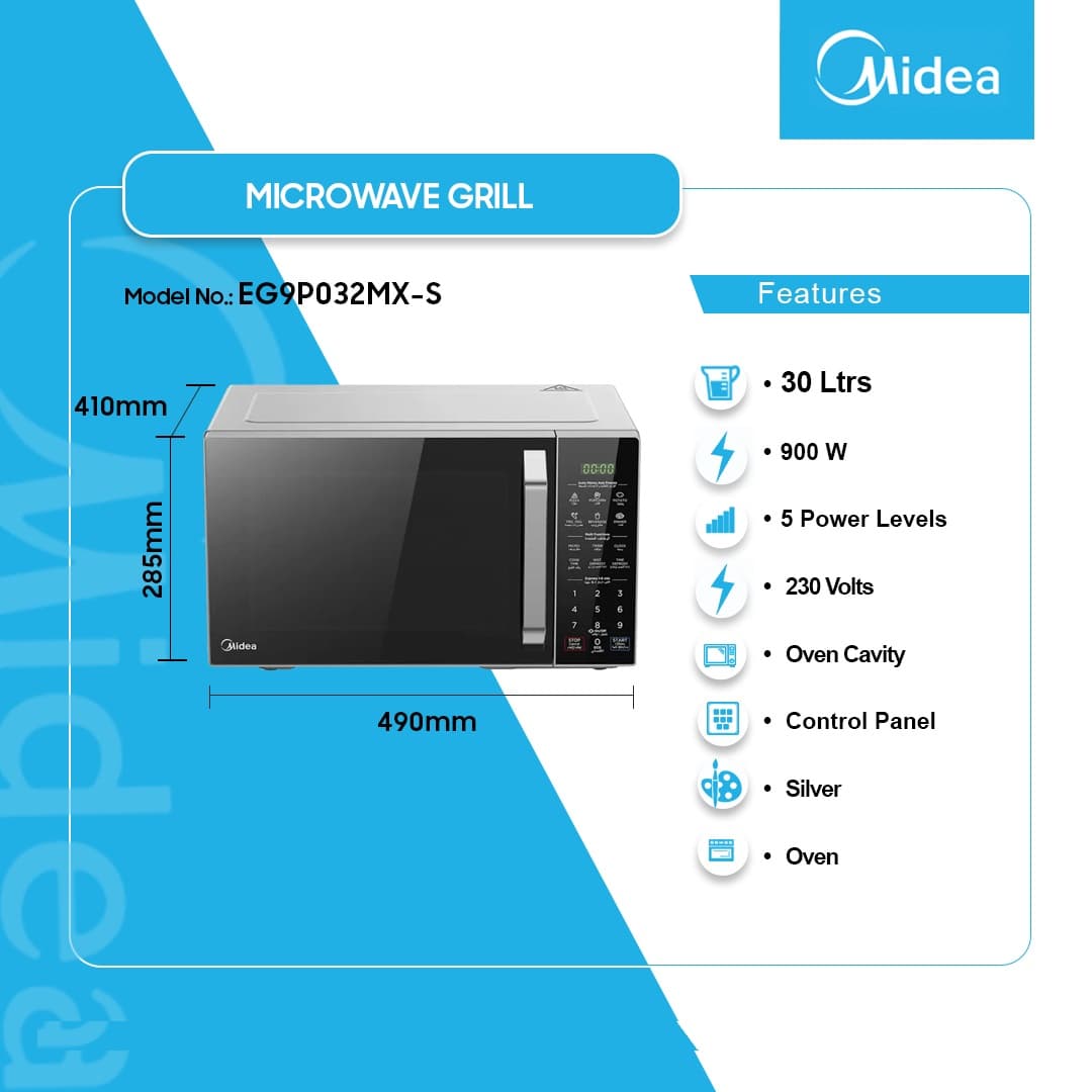Midea 30ltr 900w Grill Microwave With Oven Em9p032mx S