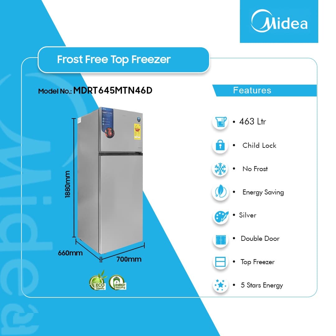 Midea 463Ltr Defrost Top Freezer Refrigerator Mdrt645mtn46d