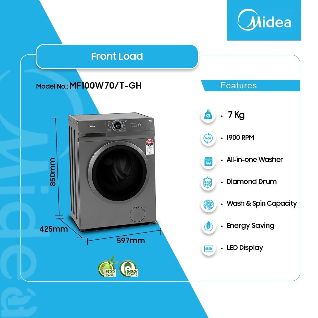 Midea 7kg Front Load Full Auto Washing Machine Mf100w70/T Gh