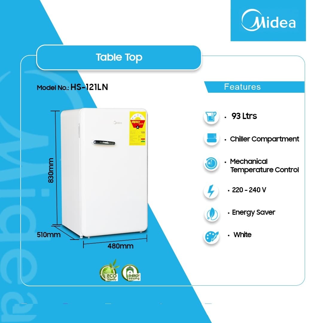 Midea 93ltr Table Top Fridge White Hs-121ln-Retro
