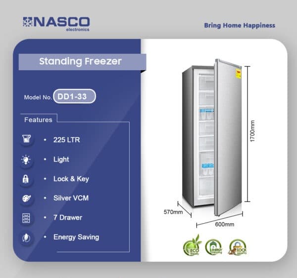 Nasco 225ltr Standing Freezer Dd1-33