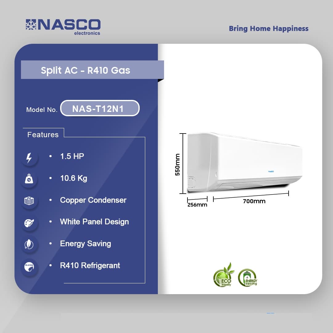 Nasco 1.5hp R410 Split Air Conditioner Nas-T12n1
