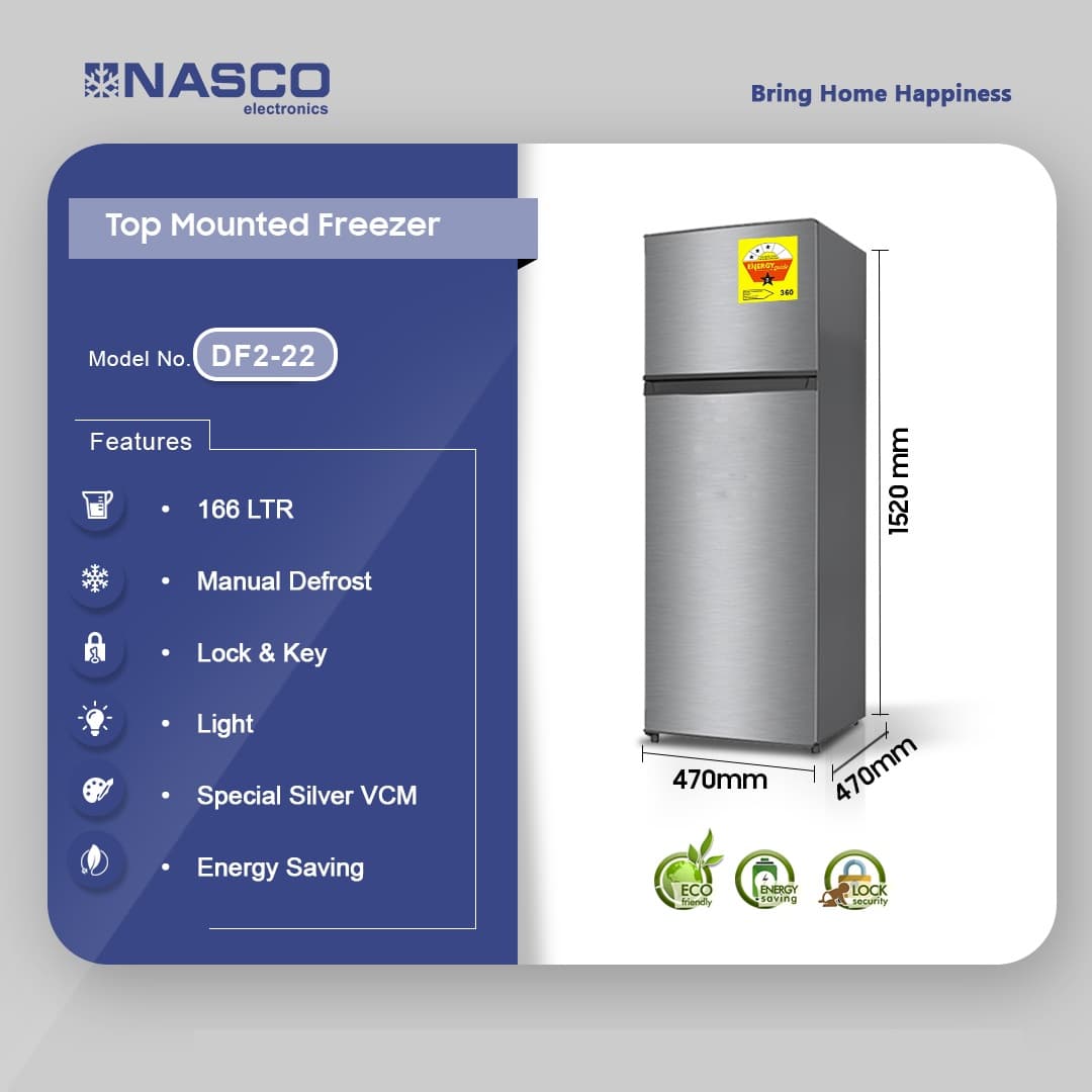 Nasco 166ltr Top Mount Refrigerator Df2-22