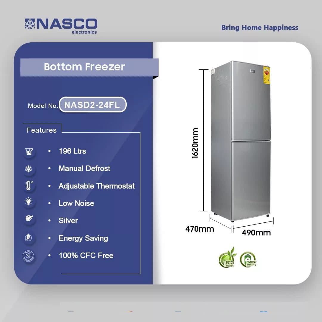 Nasco 198ltr Bottom Freezer Refrigerator Nasd2-24fl