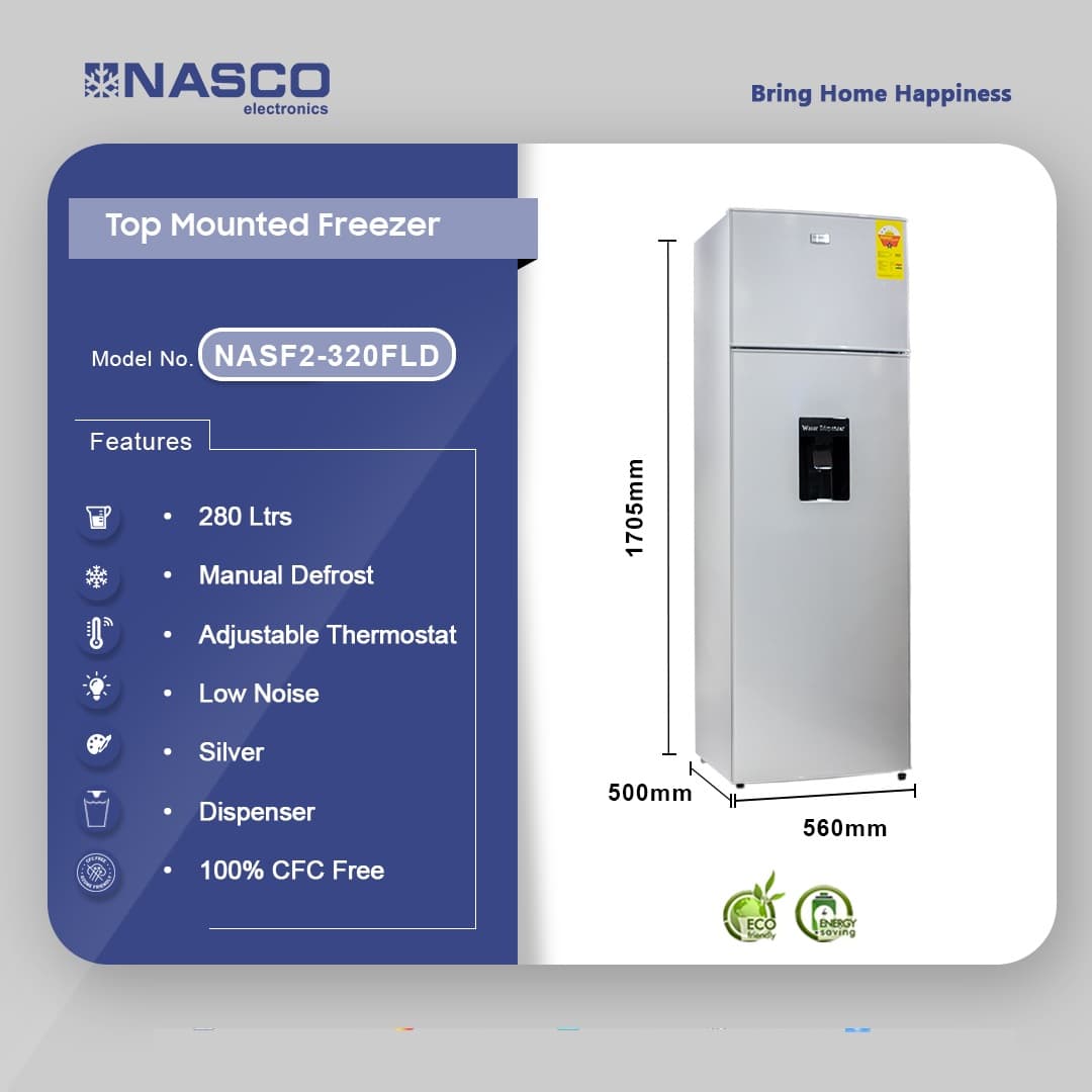 Nasco 280ltr Top Mounted Freezer Nasf2-320fld