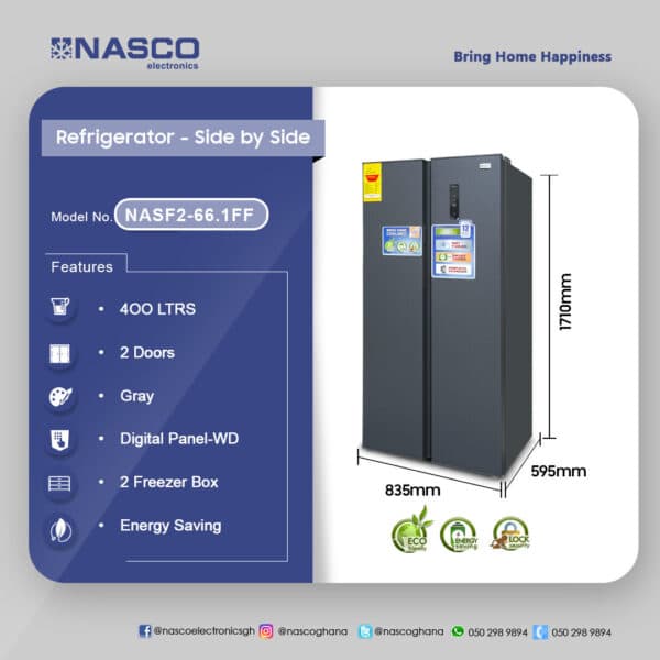 Nasco 400ltr Side By Side Refrigerator Metalic Silver Nasf2 66.1ff