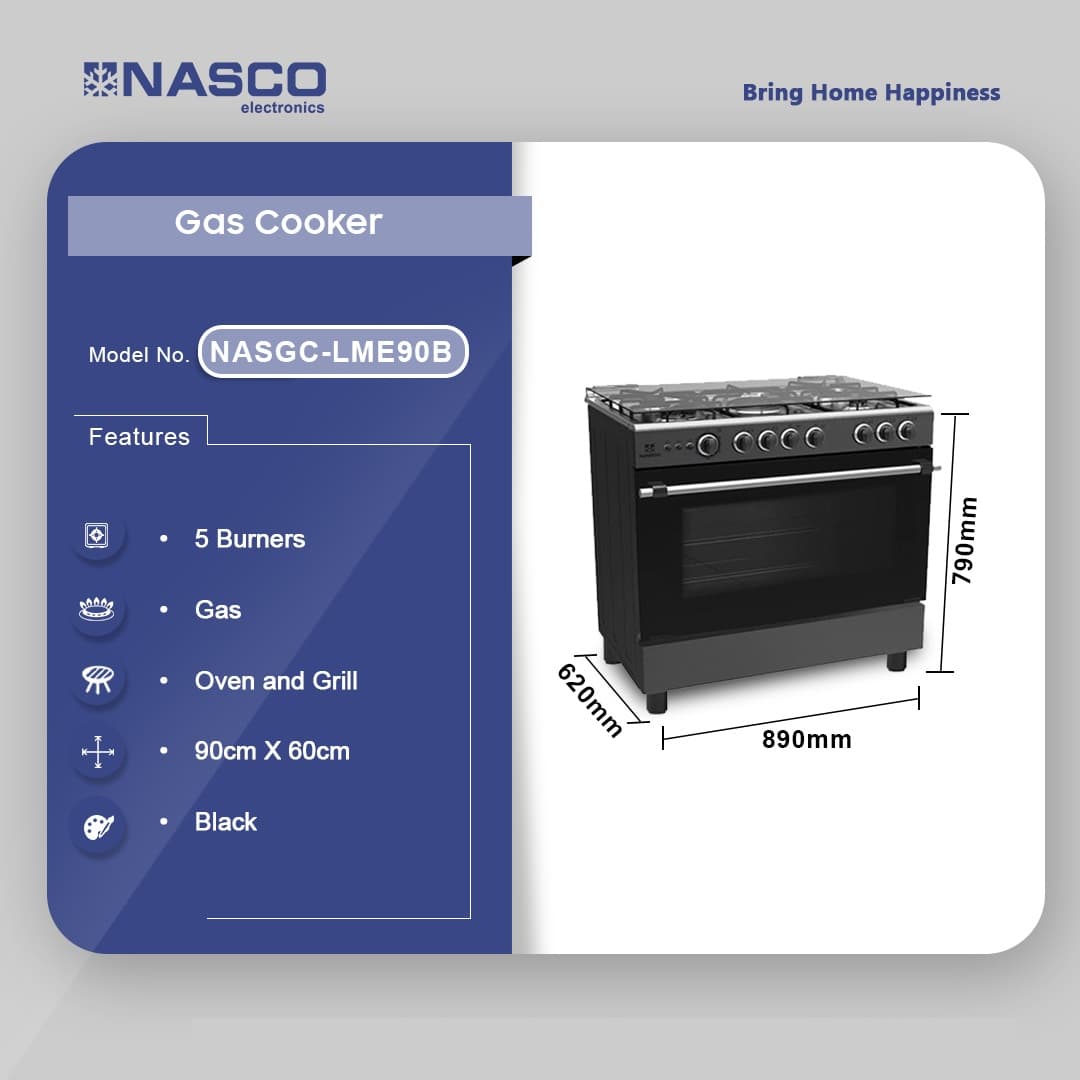 Nasco 5 Burner Gas Cooker With Grill Nasgc Lme90b