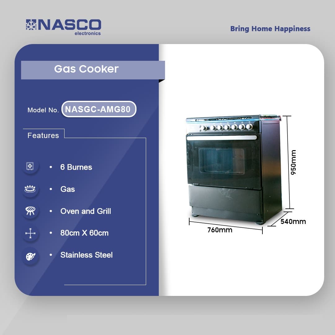 Nasco 6 Burner Gas Cooker Black With Grill Nasgc Amg80b
