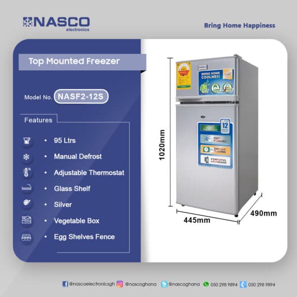 Nasco 95ltr Double Door Top Freezer Nasf2-12s