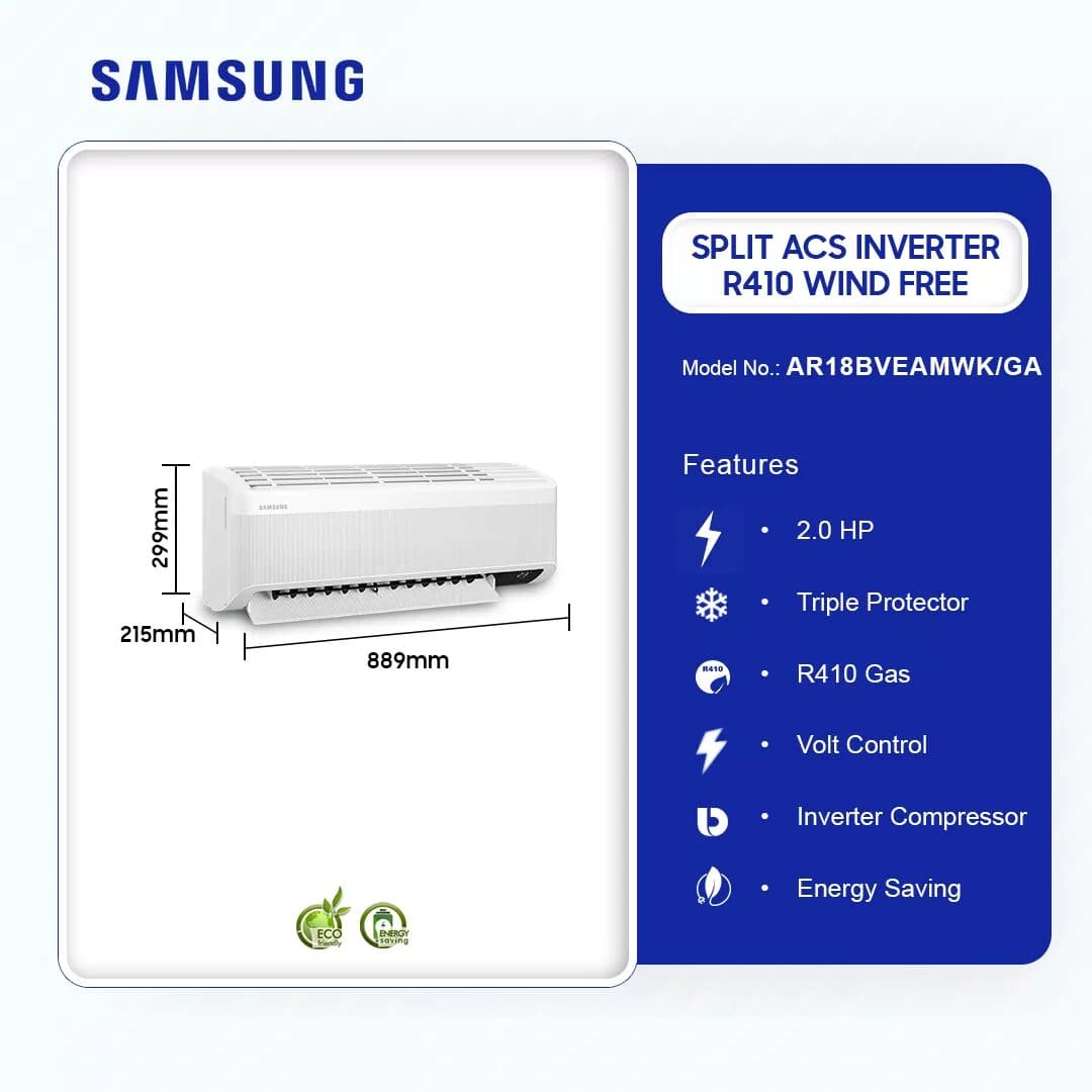 Samsung 2.0hp Wind Free Split Acs Inverter R410 Ar18bveamwk/Ga