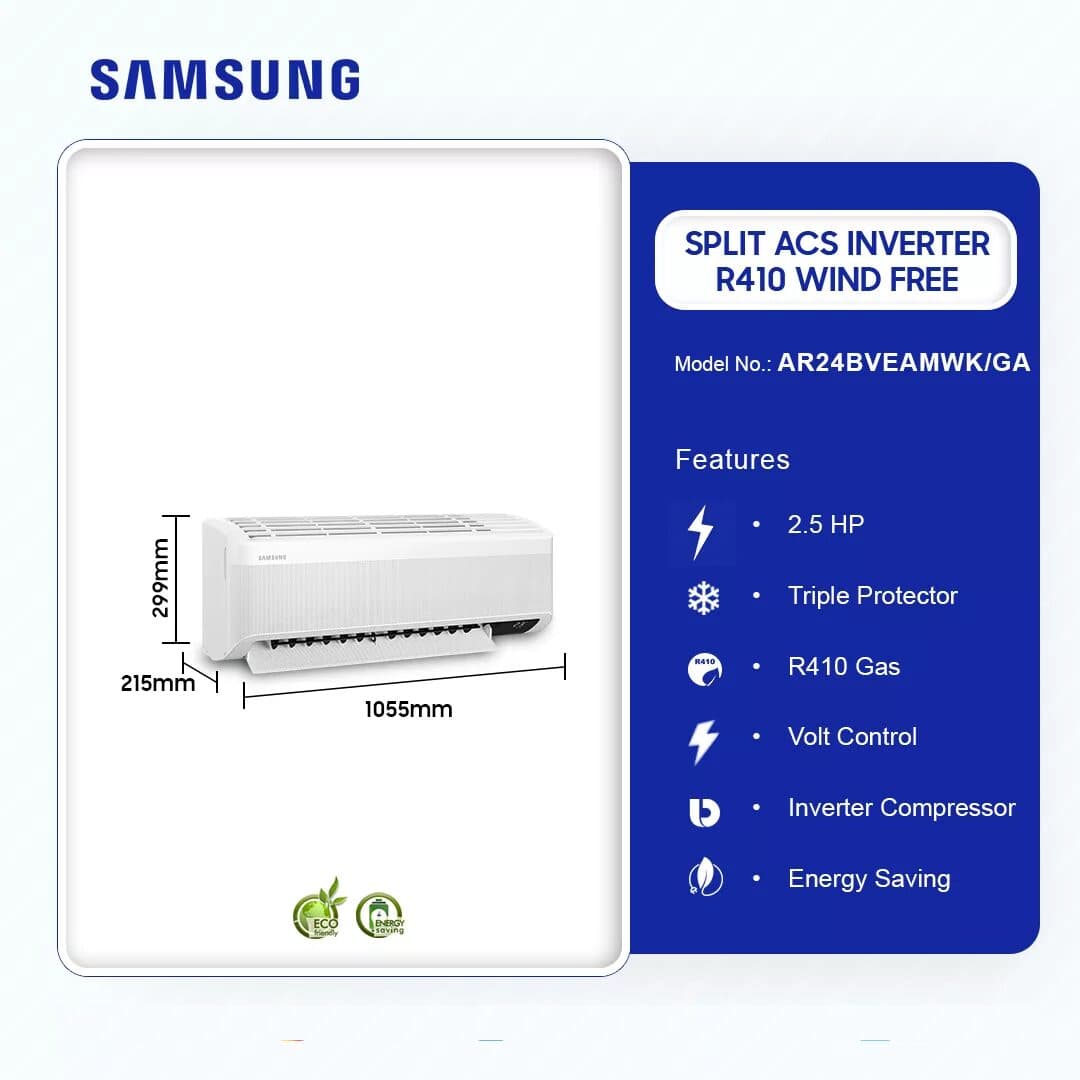 Samsung 2.5hp Wind Free Split Acs Inverter R410 Ar24bveamwk/Ga