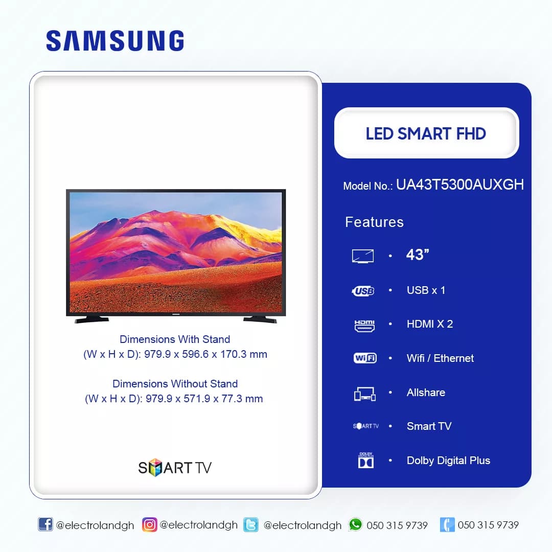 Samsung 43 Inch Led Fhd Smart Television Ua43t5300auxgh
