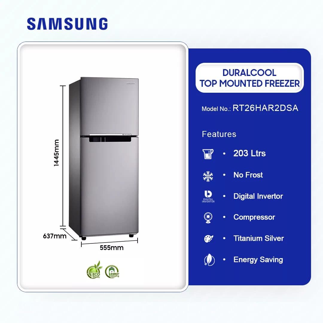 Samsung Duracool 203ltr Top Mount Fridge Rt26har2dsa