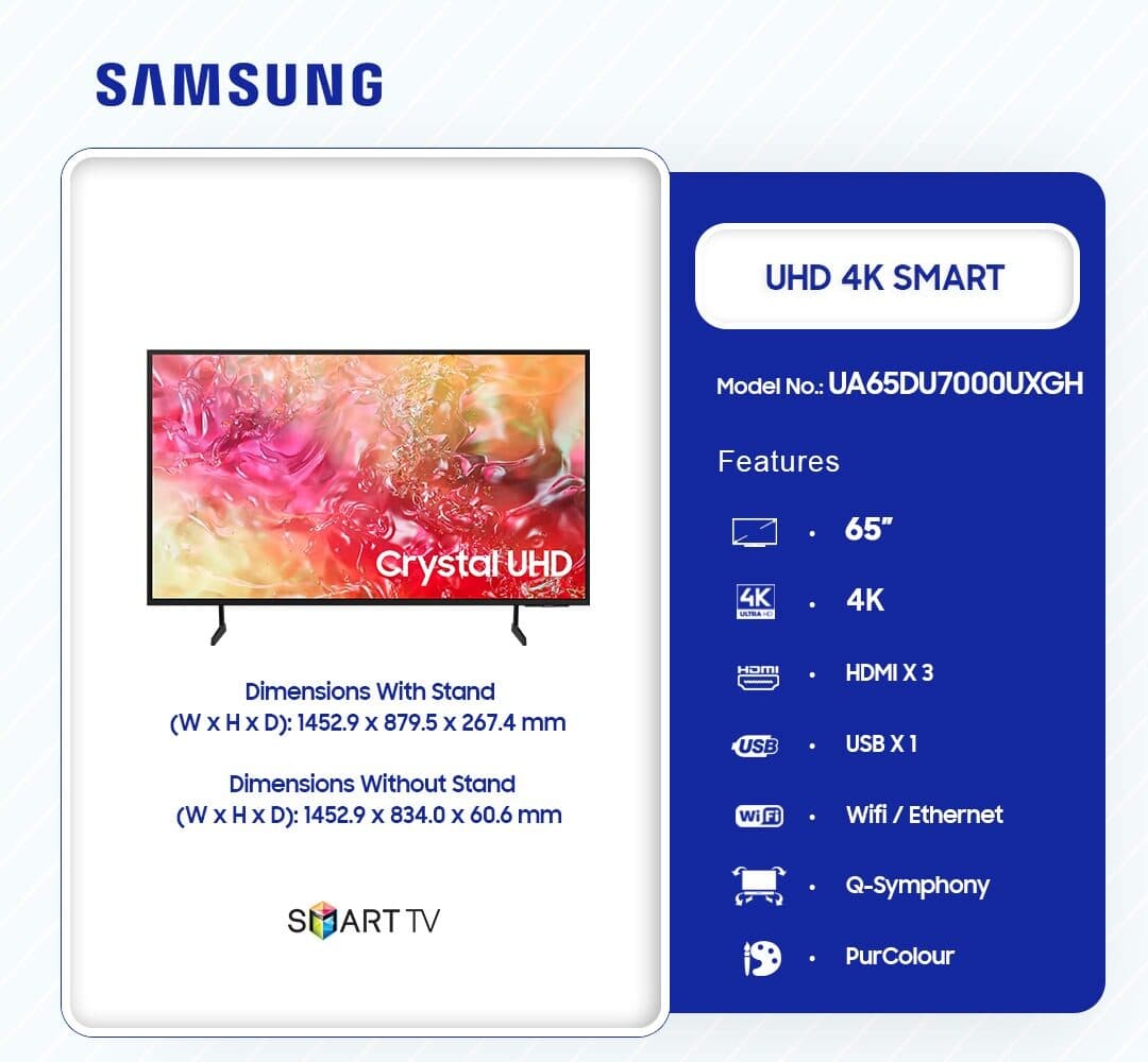 Samsung Uhd Smart 65 Inches Television Ua65du7000uxgh