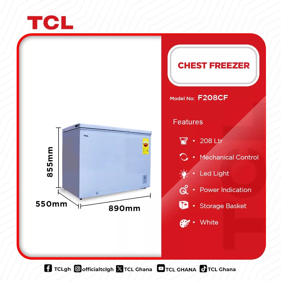 Tcl Chest Freezer 208ltrs F208cf
