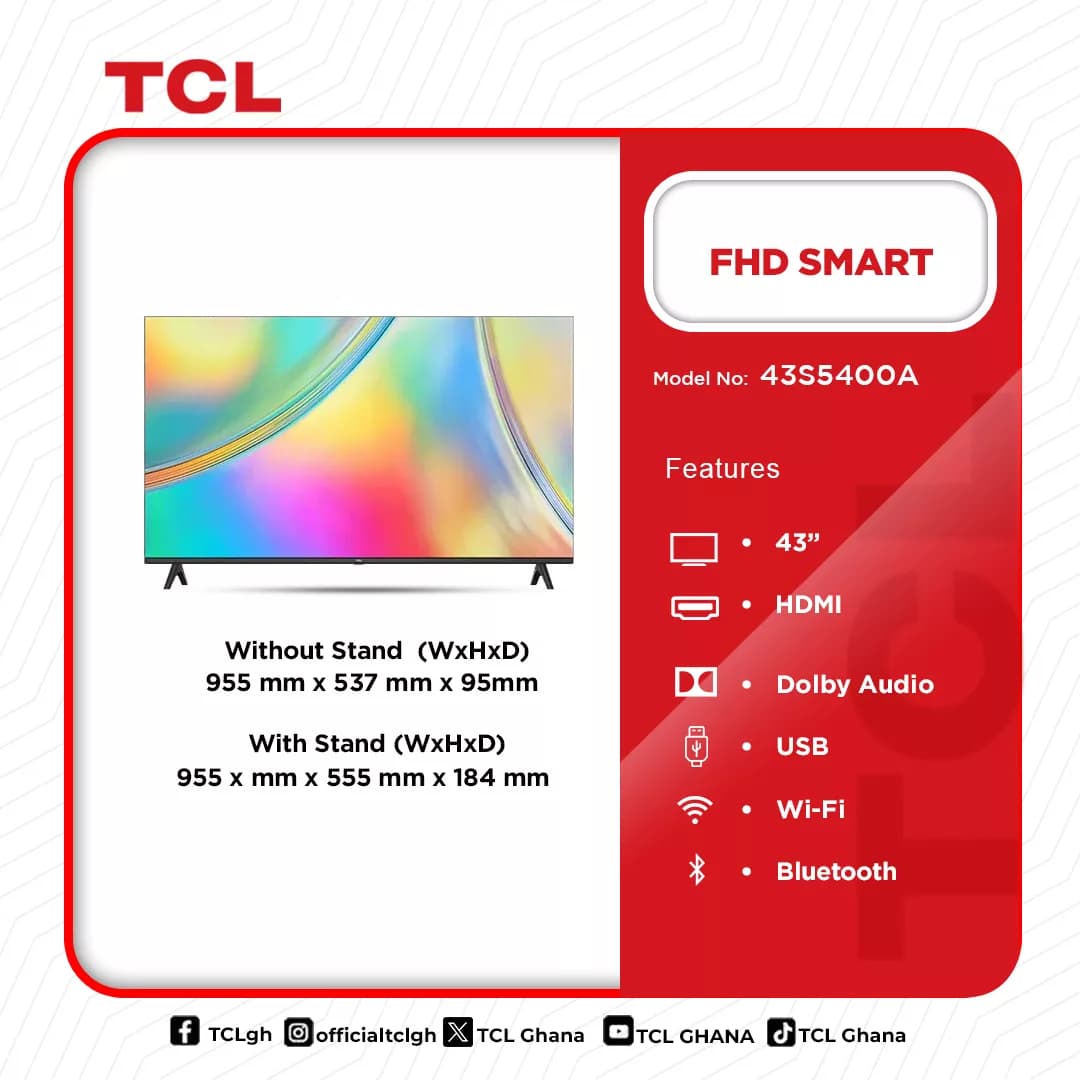 Tcl Fhd Smart Android 43 Inches 43s5400a in Ghana