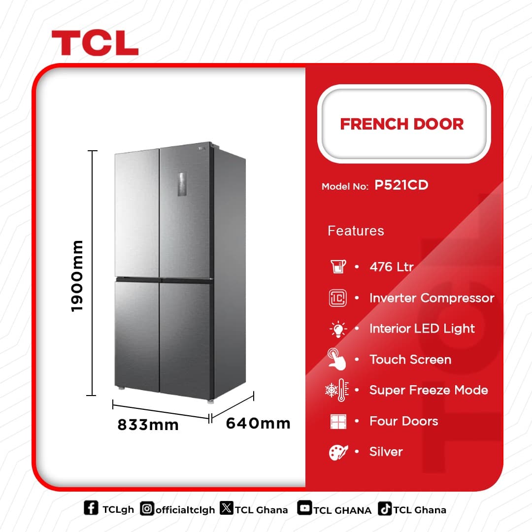 Tcl French Door Refrigerator 520ltrs P521cd