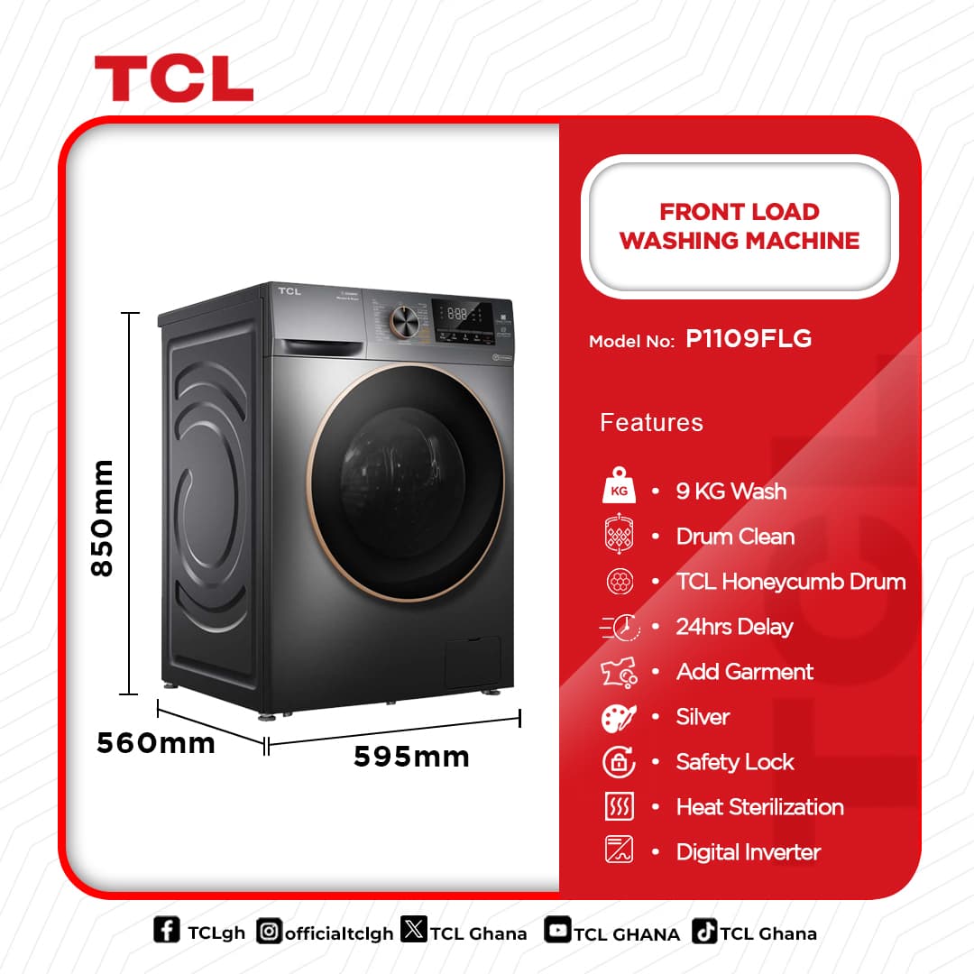 Tcl Front Load Inverter 9kg Washing Machine P1109flg