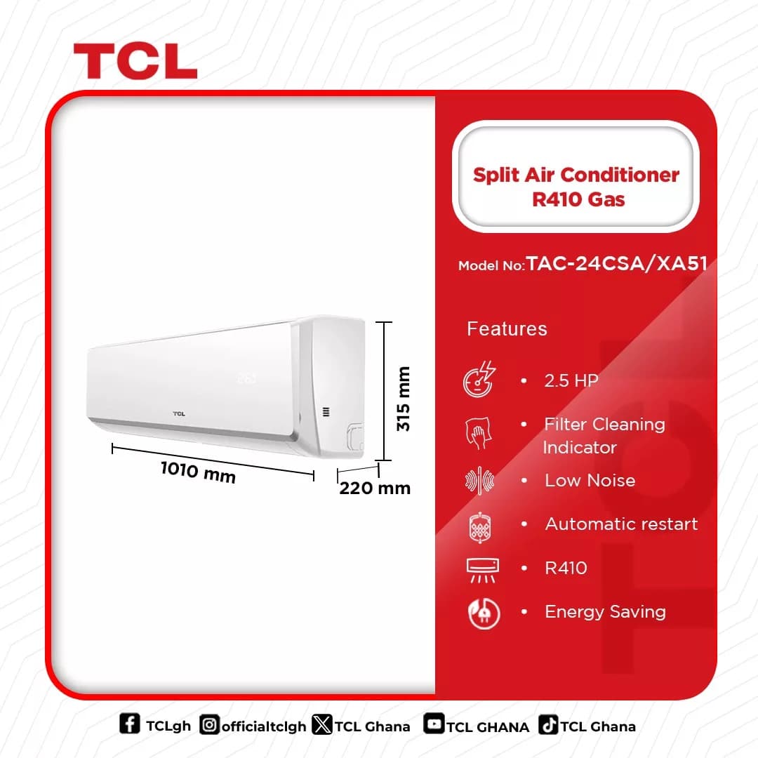 Tcl Split Ac R410 2.5hp Tac 24csa/Xa51