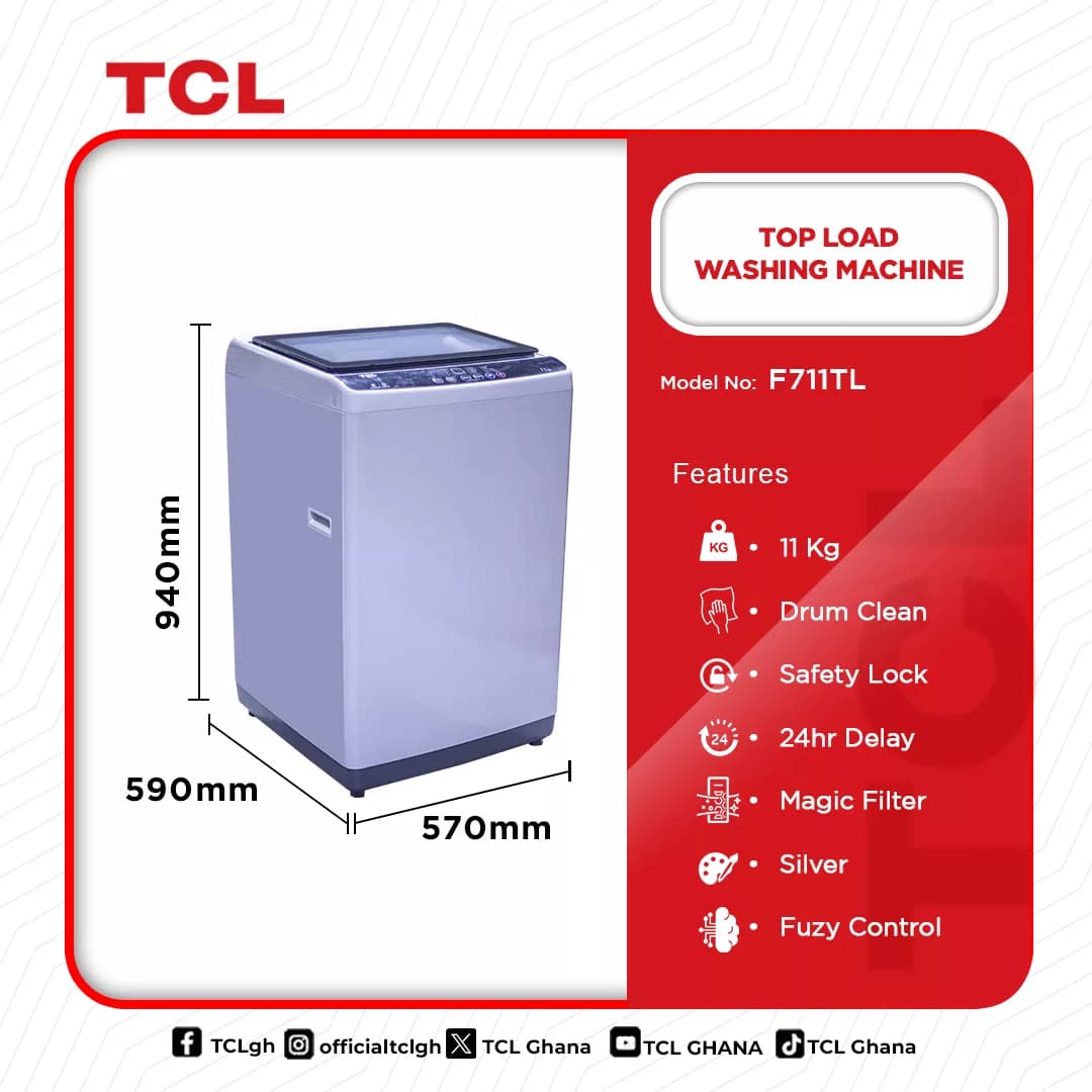 Tcl Top Load Washing Machine 11kg F711tl