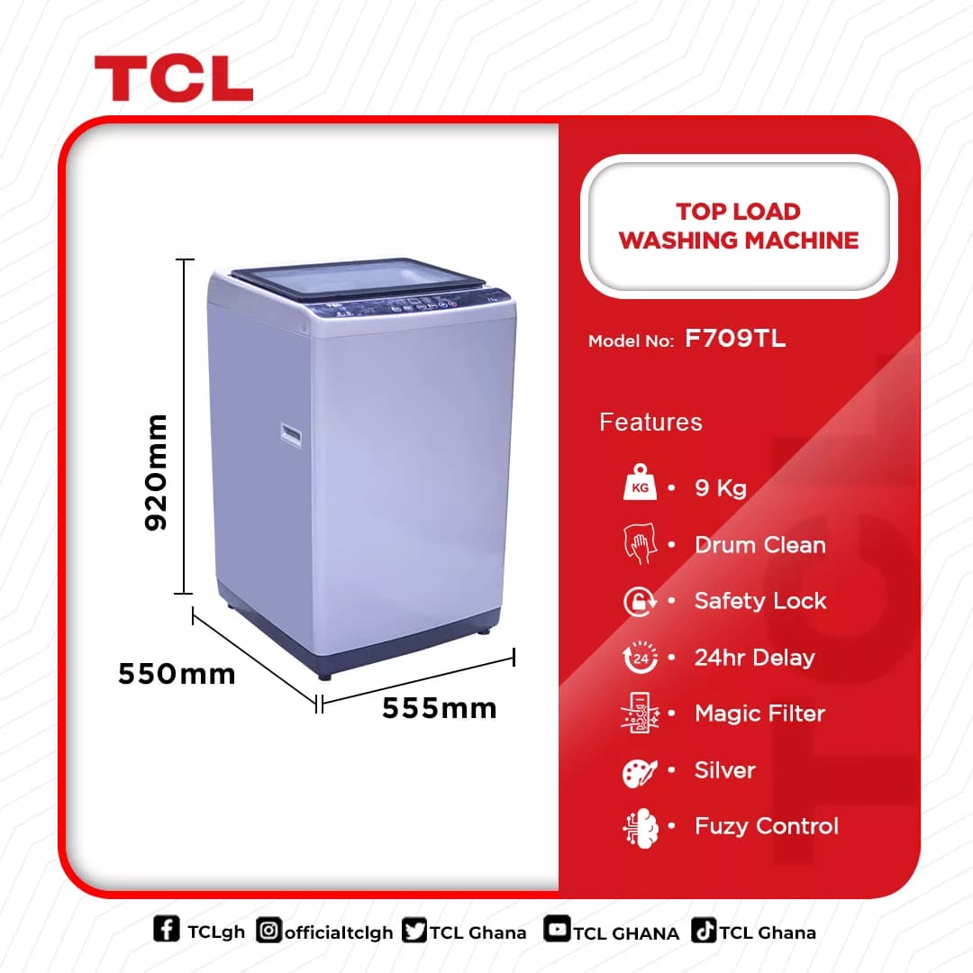 Tcl Top Load Washing Machine 9kg F709tl