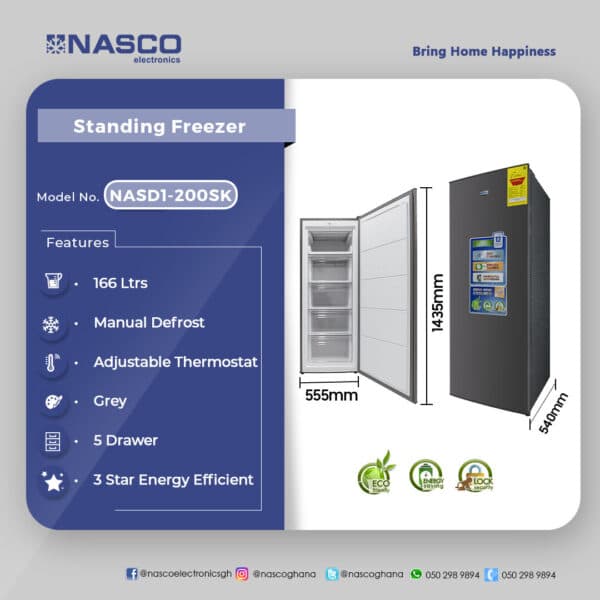 Nasco 166Ltrs Standing Freezer NASD1-200SK