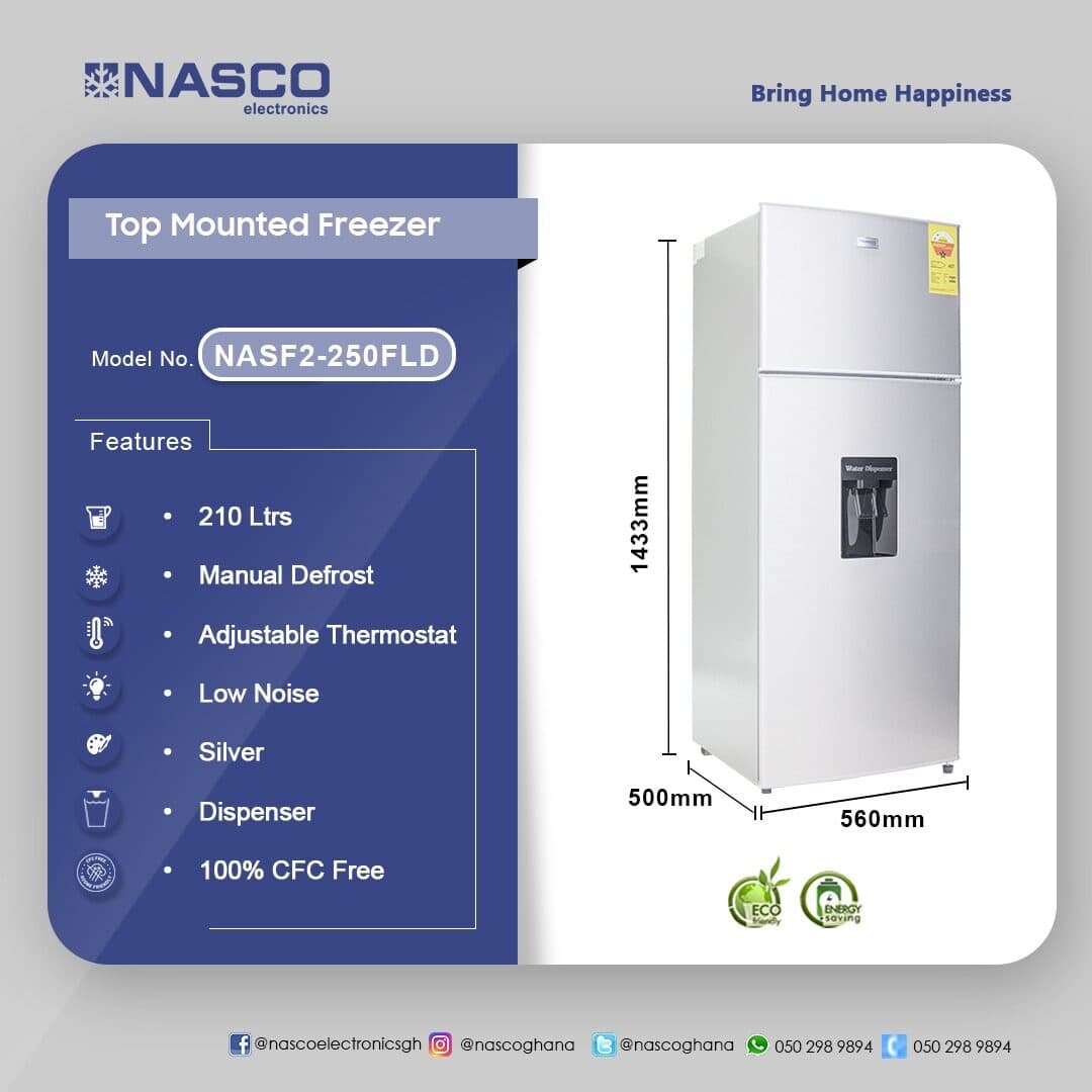 Nasco 210Ltrs Top Mounted Freezer NASF2-250FLD