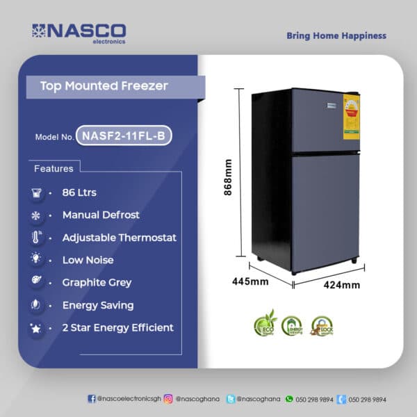 Nasco 86Ltrs Table Top Refrigerator NASF2-11FL-B