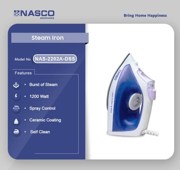 Nasco Steam Iron 1200W NAS-2202A-DSS