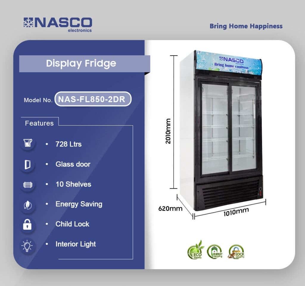 Nasco 728Ltrs Display Fridge NAS-FL850-2DR