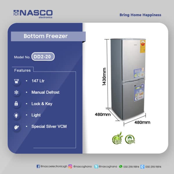 Nasco 147ltr Bottom Freezer Refrigerator Dd2-20