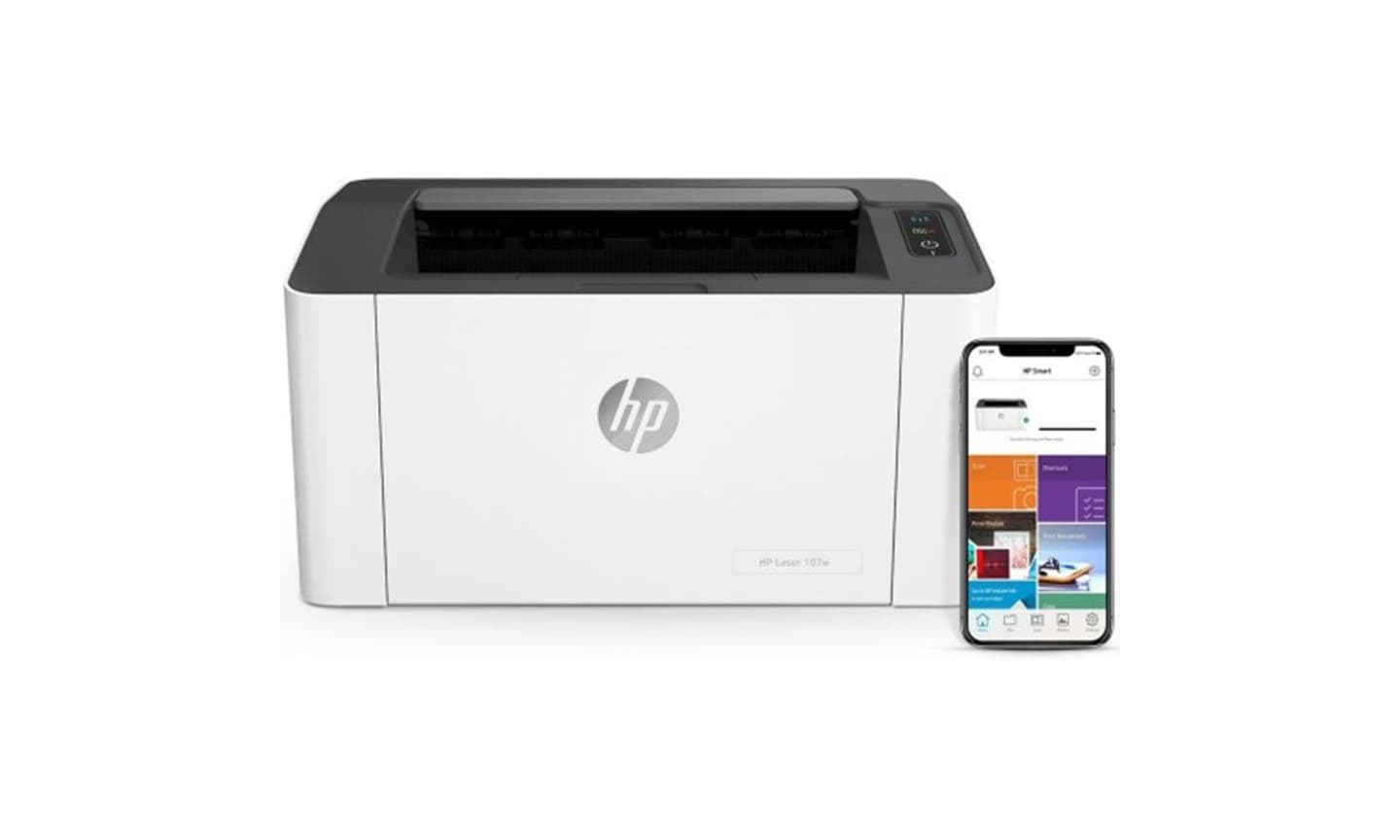 HP Laser 107w Wireless Laser Printer – Print Only, Auto On/Off, USB &amp; Wi-Fi Connectivity