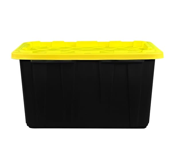 Durable 26-Gallon Stackable Yellow and Black Storage Container with Lid