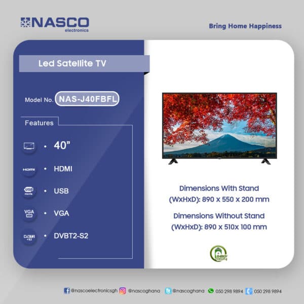 Nasco 40″ Led Digital Satellite Television NAS-J40FBFL