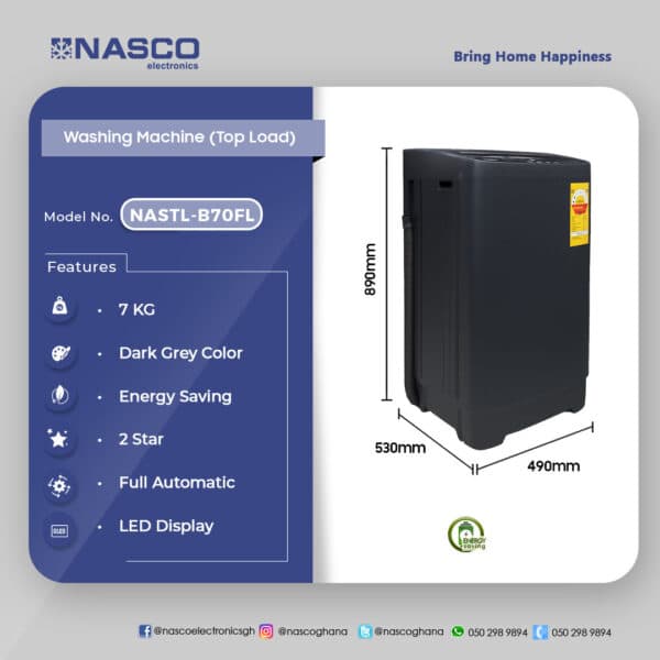 Nasco 7KG Top Load Washing Machine NASTL-B70FL