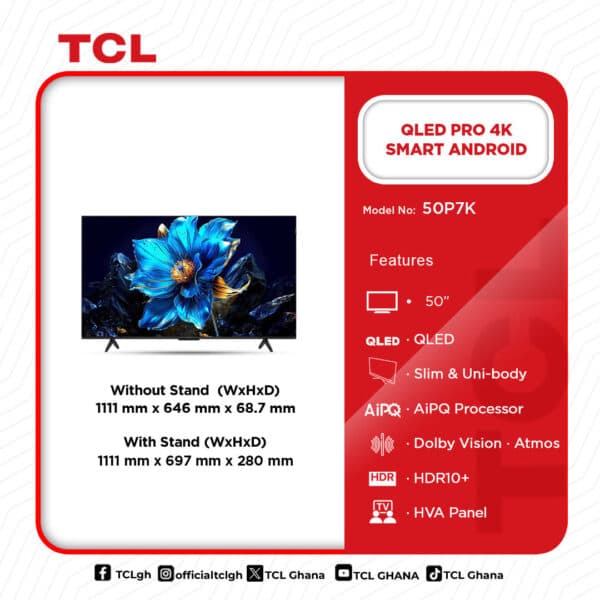 Tcl 50″ QLED Pro 4K Smart Android Television