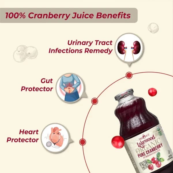 Lakewood Organic Cranberry Juice - 32oz Bottle - Pure &amp; Unsweetened