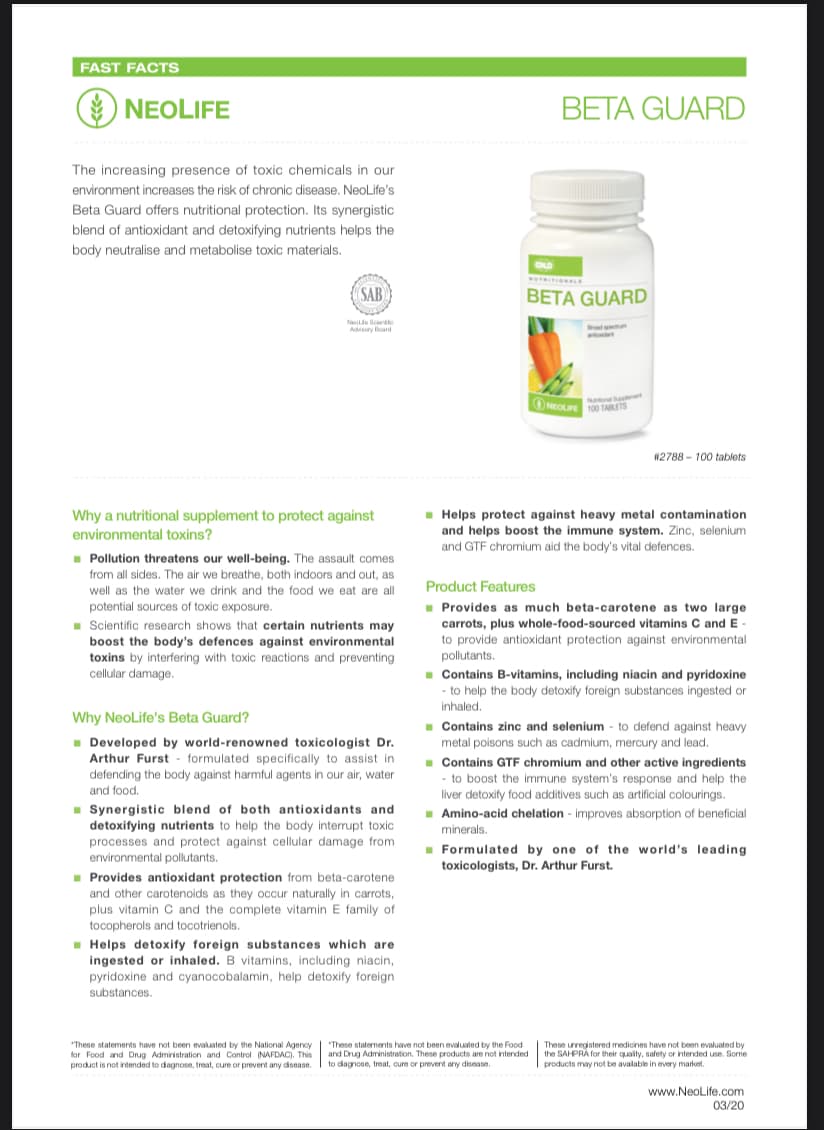 Beta Guard - 100 Tablets (Single) Supplement