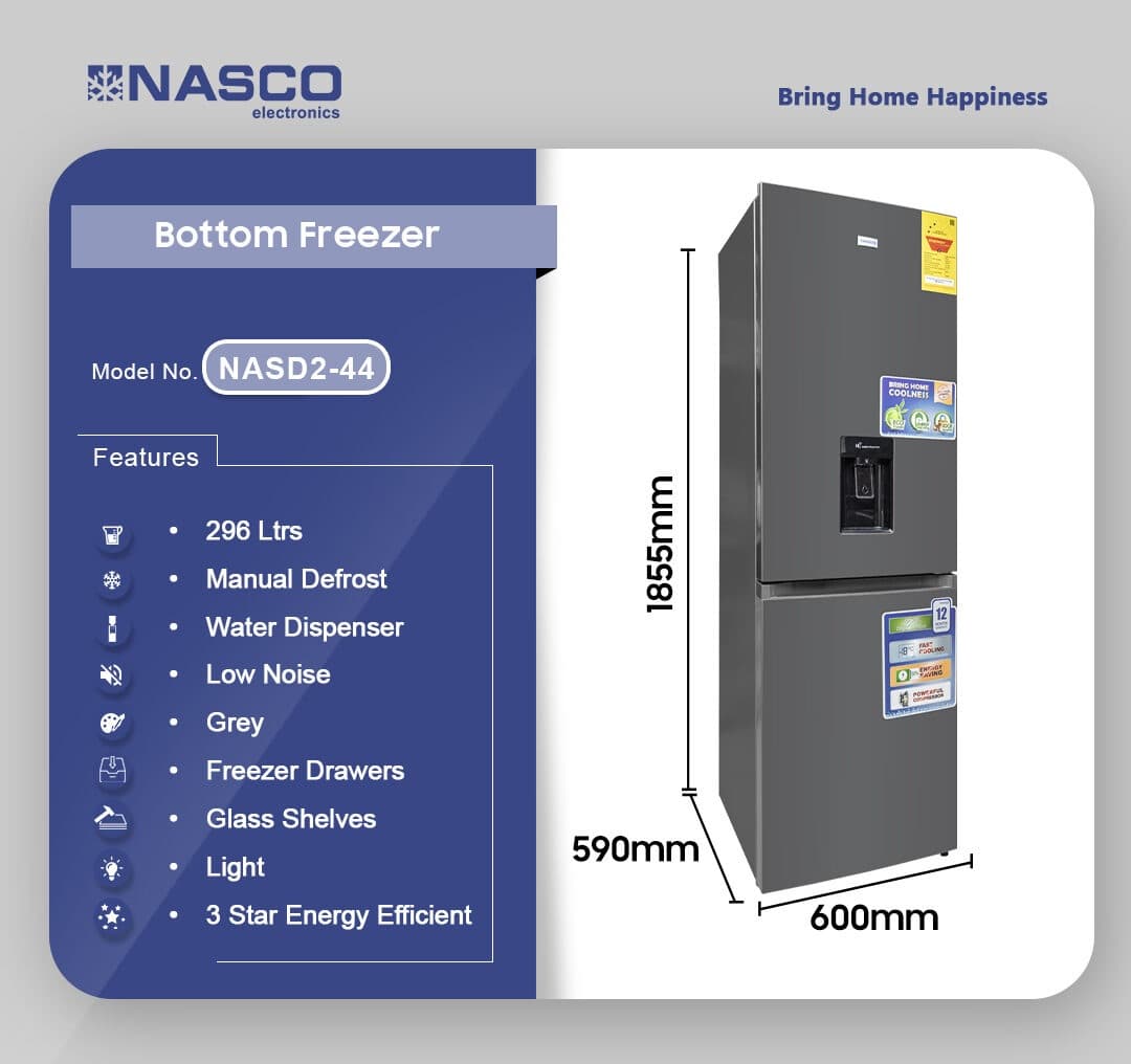 Nasco 287Ltrs Bottom Freezer Refrigerator NASD2-44