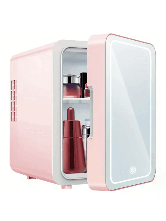 Beauty Fridge with Mirror &amp; LED Light (4L) - Mini Skincare &amp; Makeup Refrigerator, Cool &amp; Warm