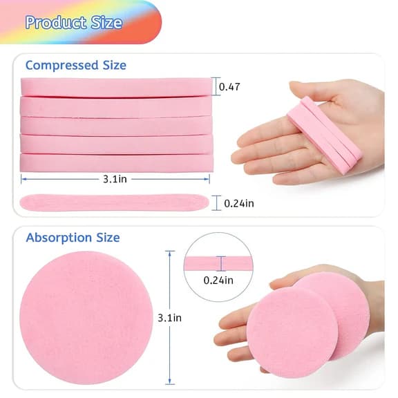 Compressed Facial Sponge (12pcs) - Reusable Face Cleansing &amp; Makeup Removal Sponge