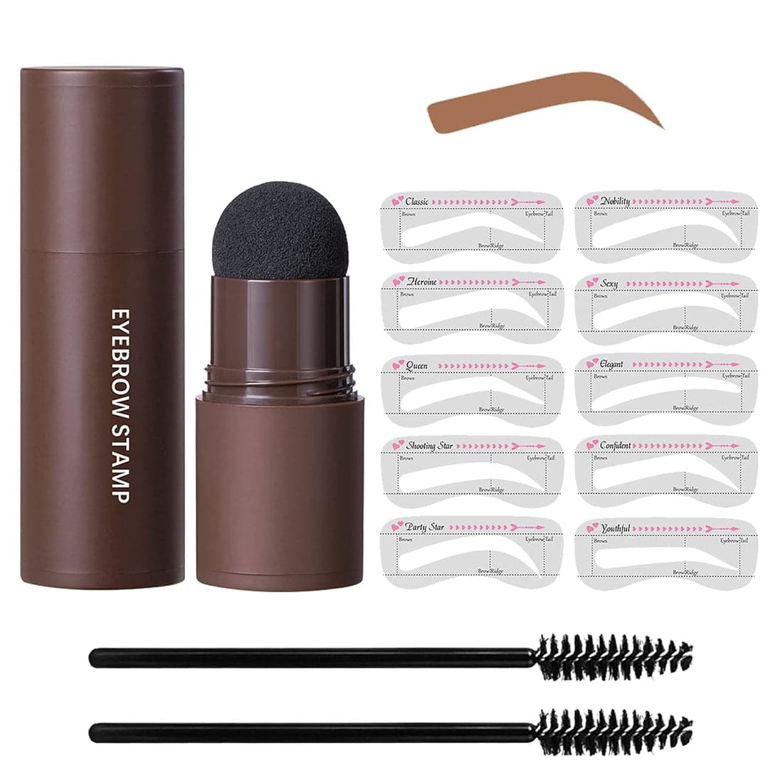 Eyebrow Stamp - Waterproof Brow Shaping Powder with 10 Stencils &amp; Brushes